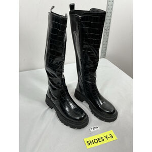 Womans New Teaieui Knee High Fashion Platform Riding Boots 8.5 Black Lug Heel